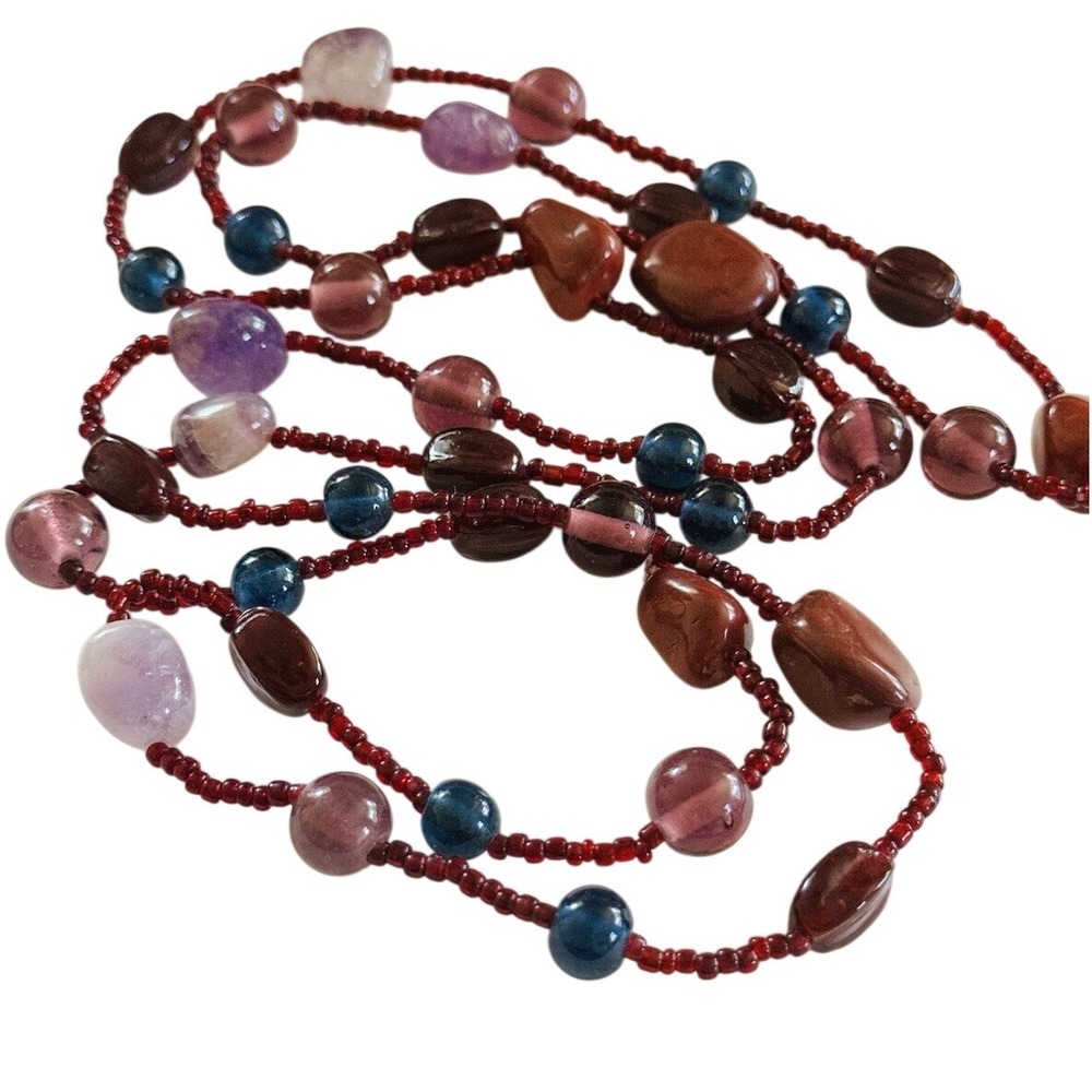 Vtg‎ Amethyst Jasper Necklace Poured Art Glass Beaded rare Strand Estate Jewelry